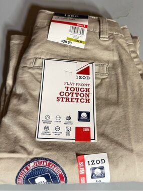 Izod Khaki Flat-Front Casual Pants